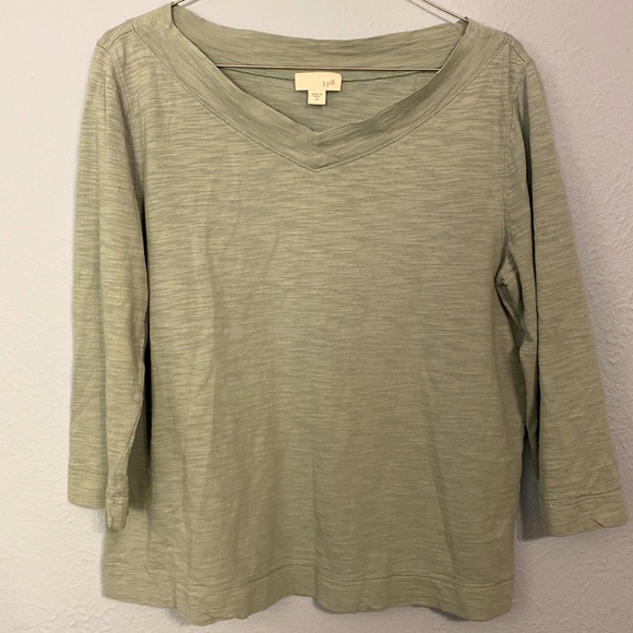 J Jill Womens Size M Green Blue Knit 3/4 Length T-Shirt Pullover 100% Cotton - Picture 1 of 9